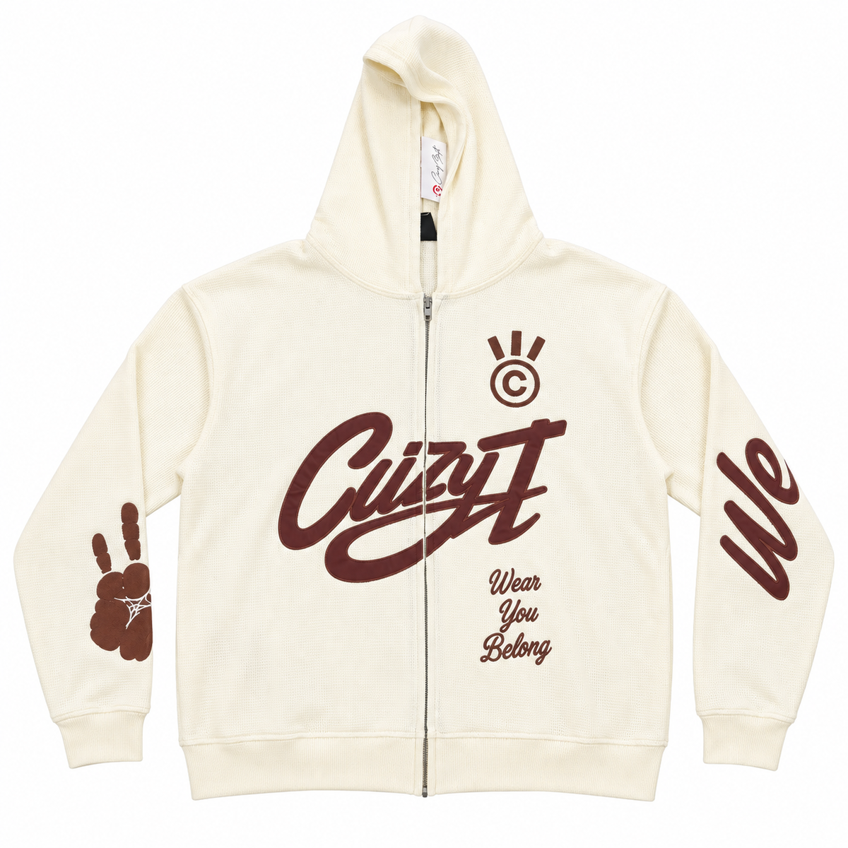 Cuzy T Waffle Zip Hoodie- Creme