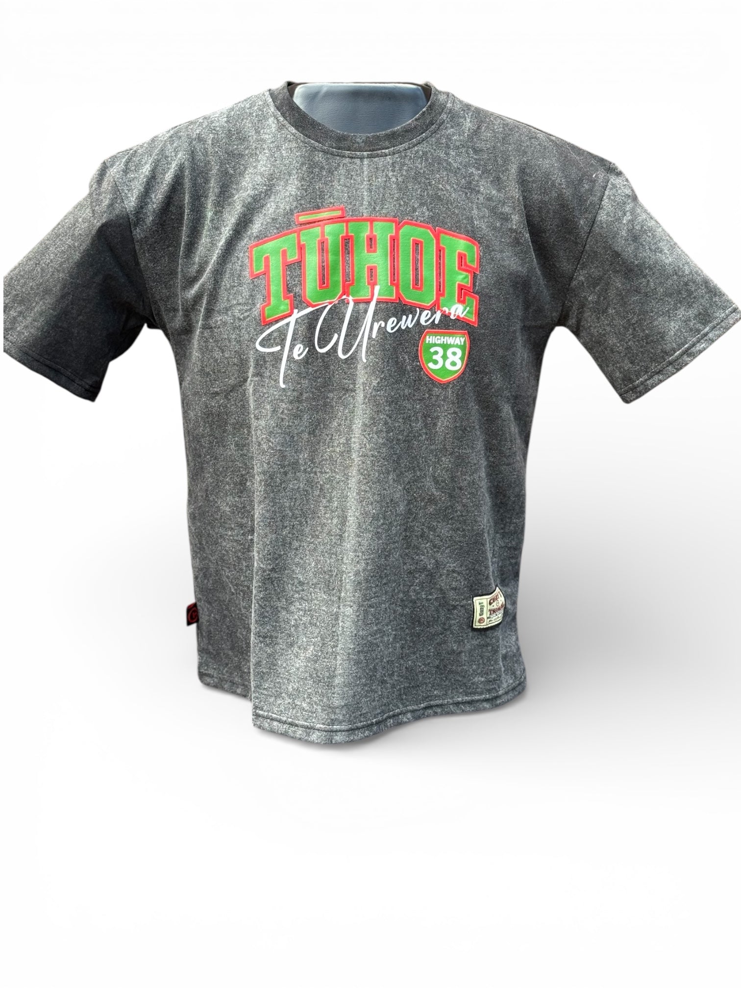 TŪHOE – Black Acid Wash Drop Shoulder Tee