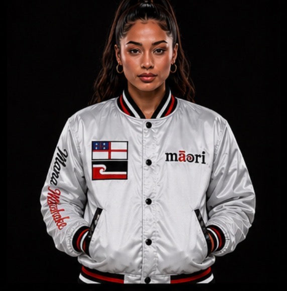 Maori Bomber Jacket -Silver white pre order