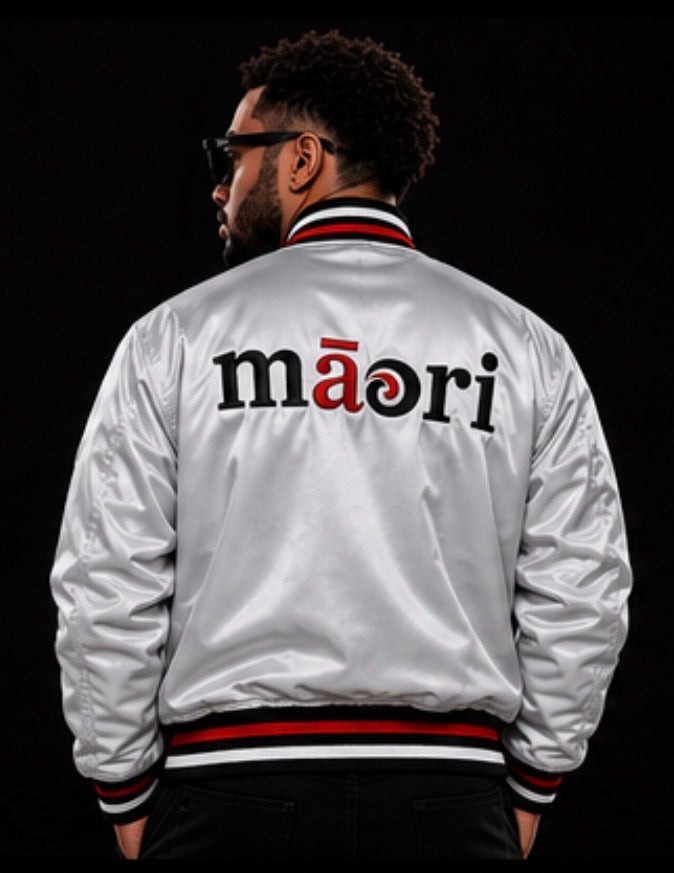 Maori Bomber Jacket -Silver white pre order