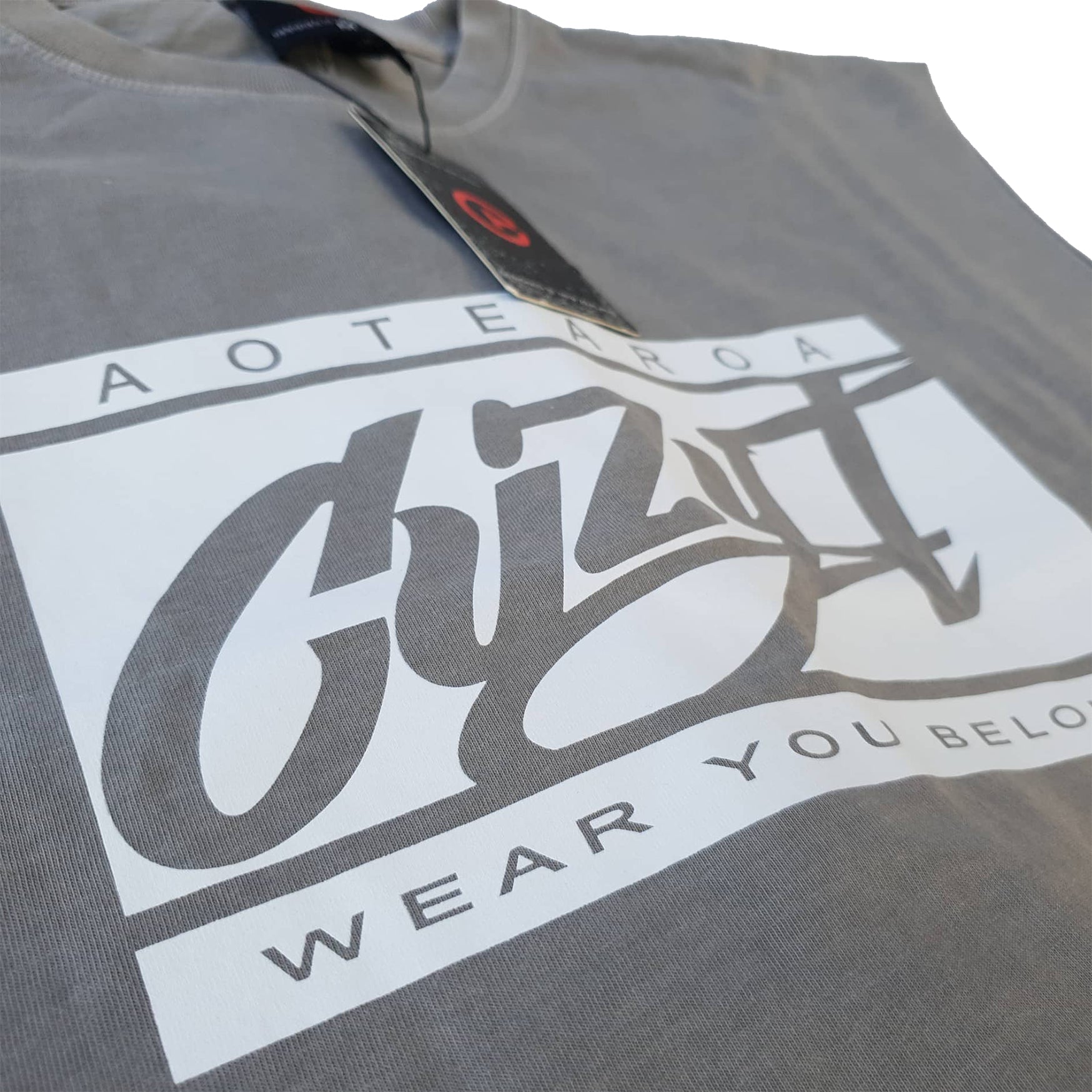 Muscle Tee - White on Grey - Cuzy T Apparel