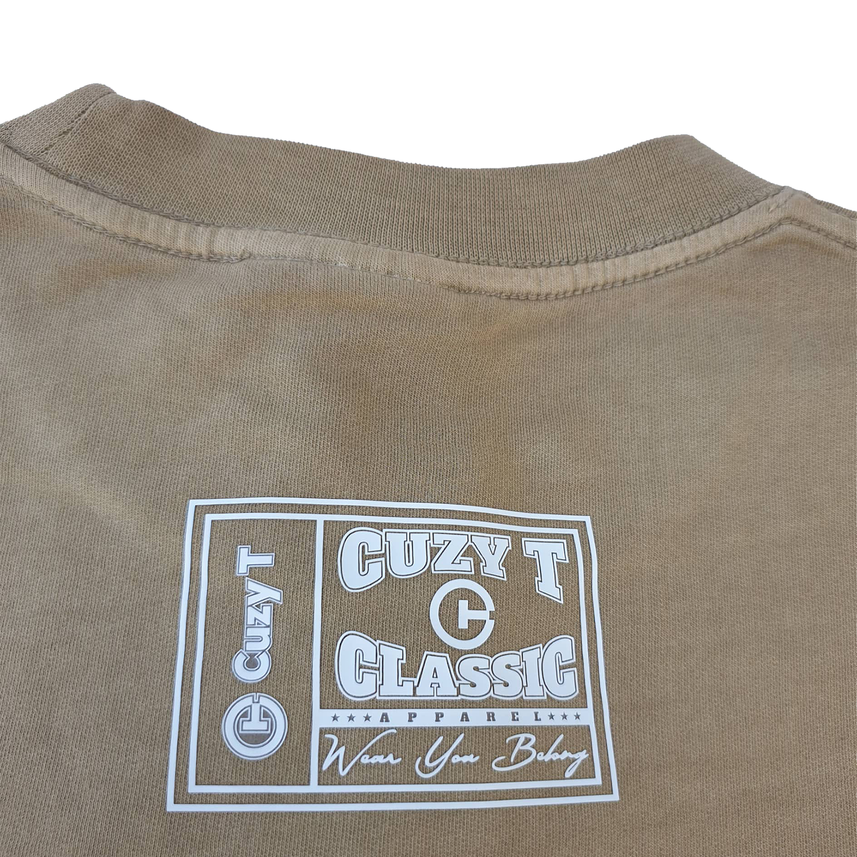 TAN BOXED CREW NECK - Short Sleeve - Cuzy T Apparel