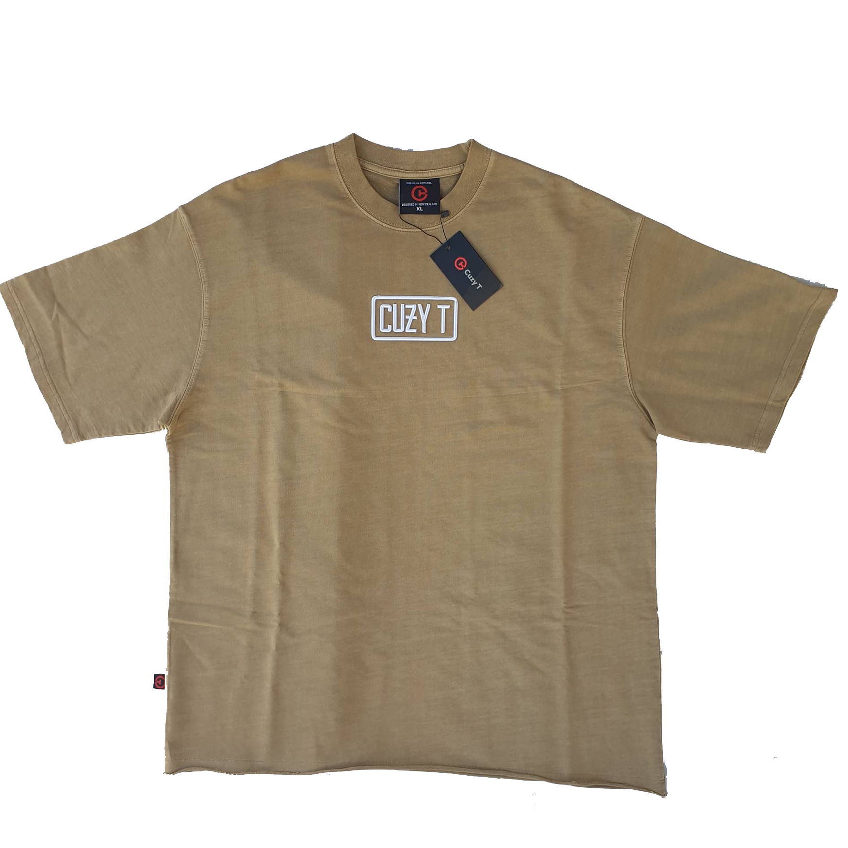 TAN BOXED CREW NECK - Short Sleeve - Cuzy T Apparel