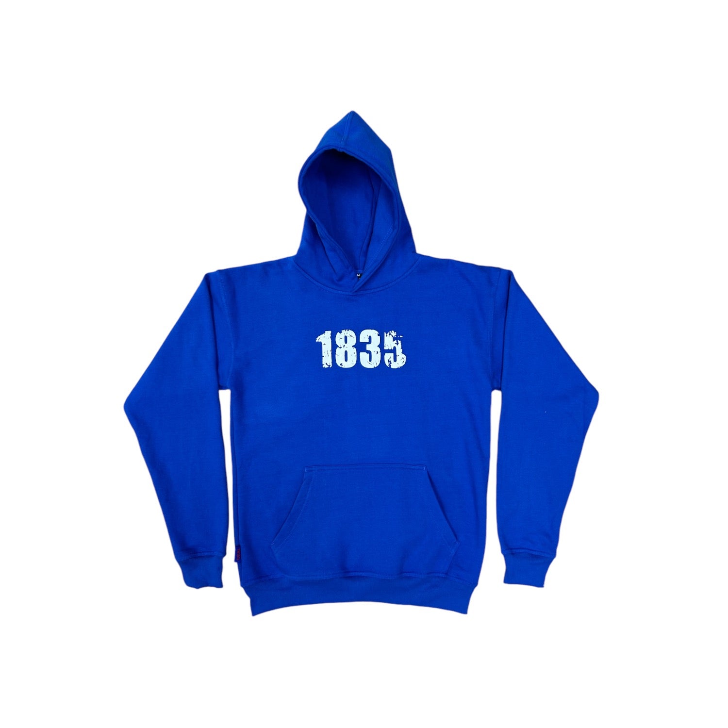 1835 Blue Hoody screen print