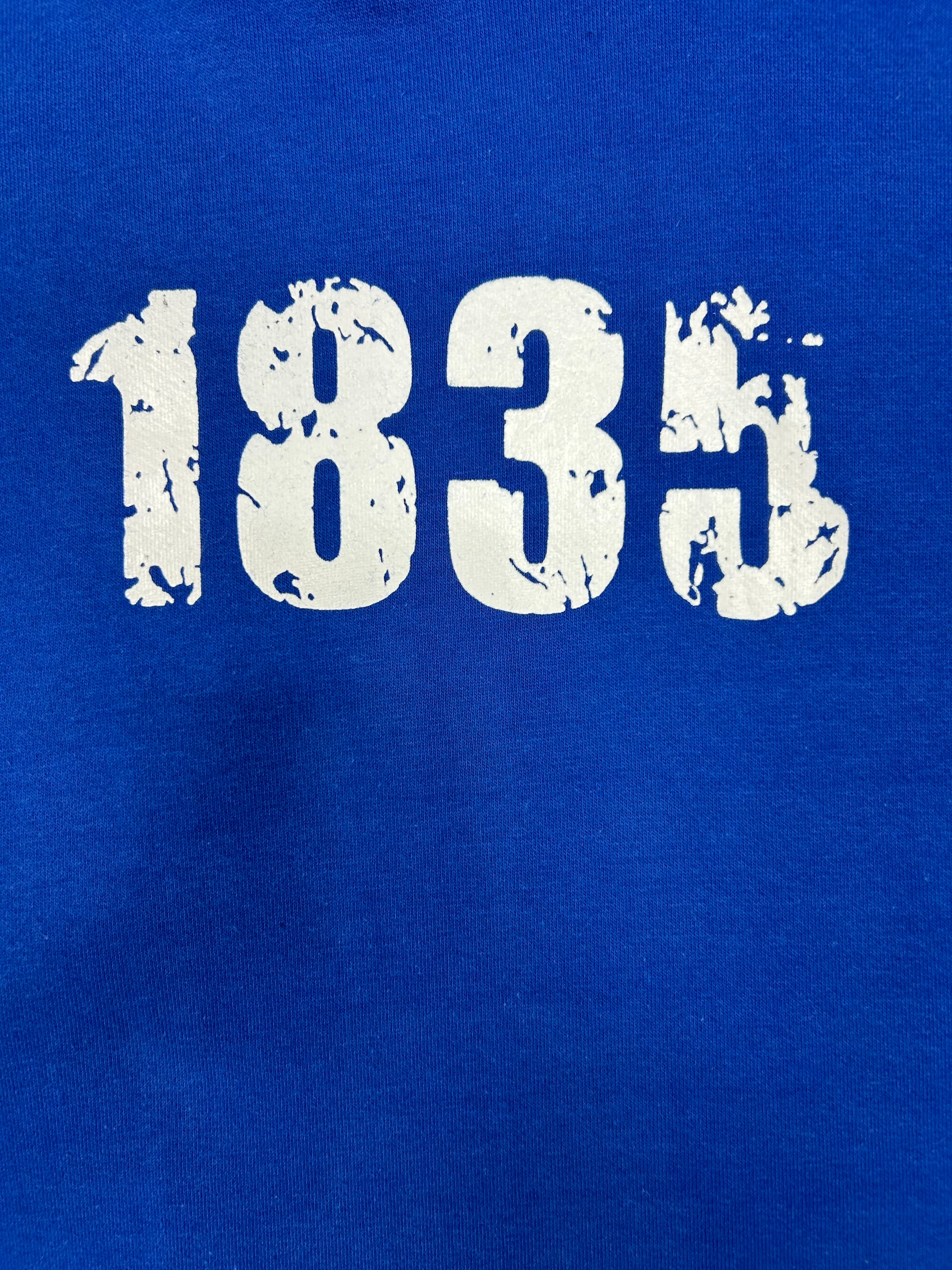 1835 Blue Hoody screen print