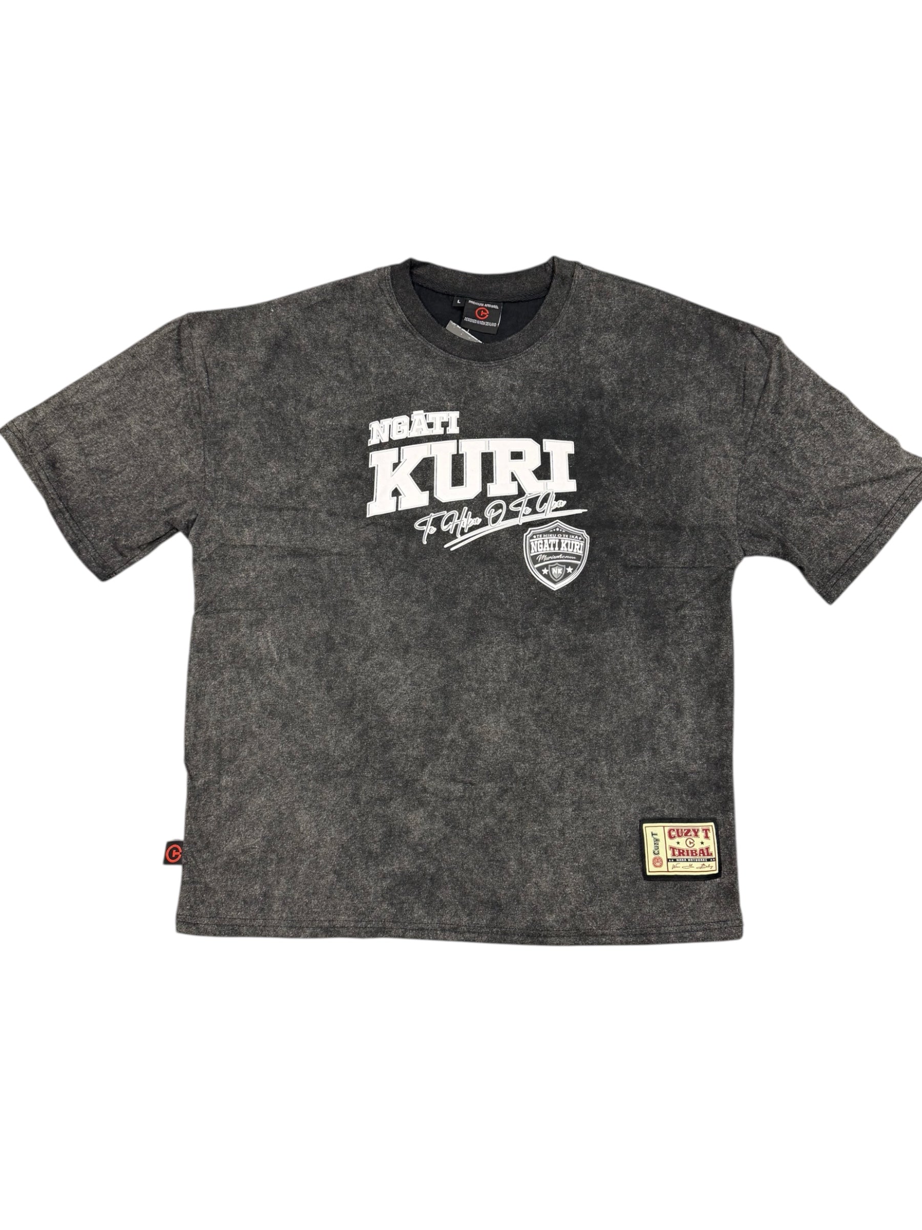 NGATI KURI – Black Acid Wash Drop Shoulder Tee