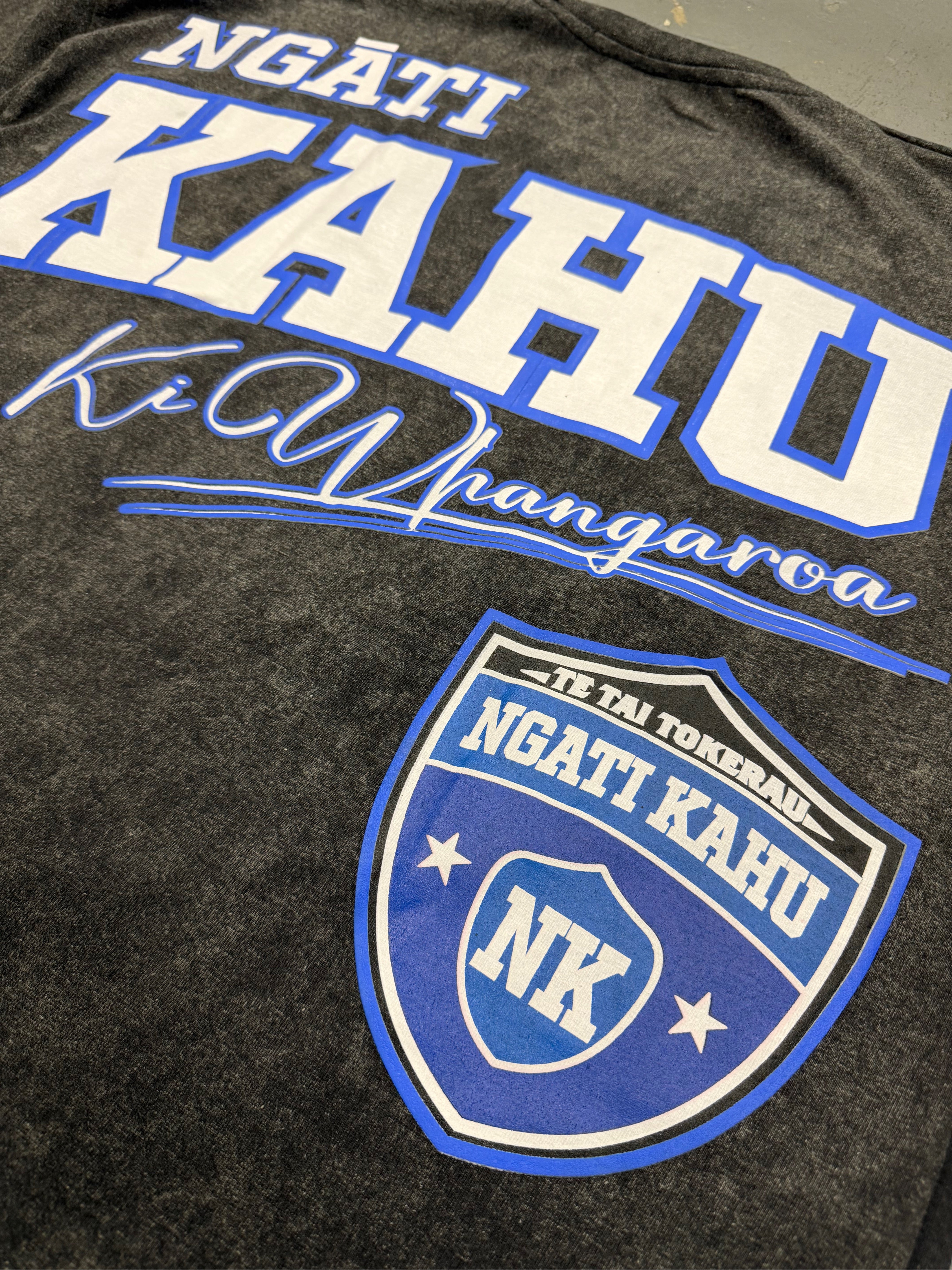 NGATI KAHU - Black Acid Wash Drop Shoulder Tee