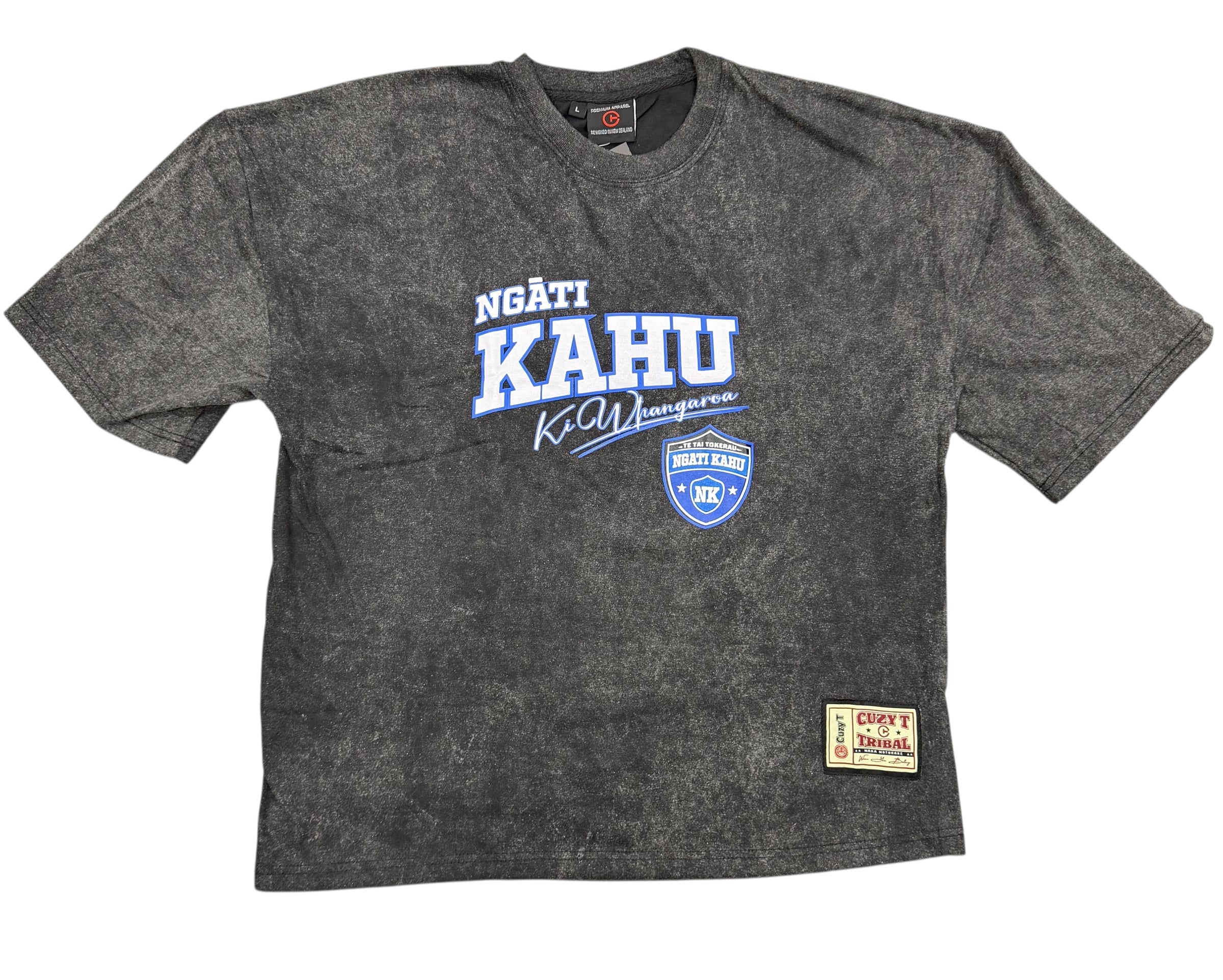 NGATI KAHU - Black Acid Wash Drop Shoulder Tee
