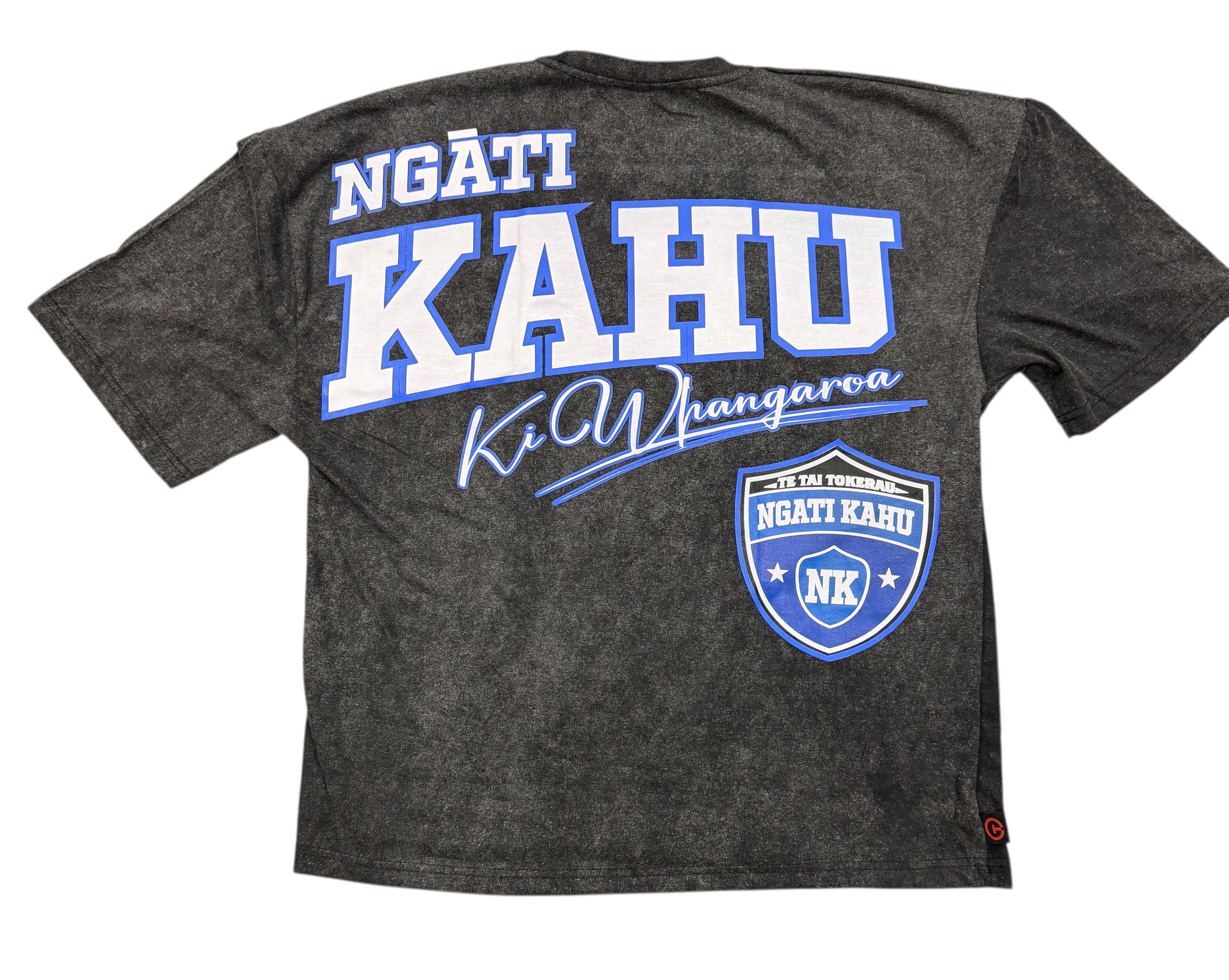 NGATI KAHU - Black Acid Wash Drop Shoulder Tee