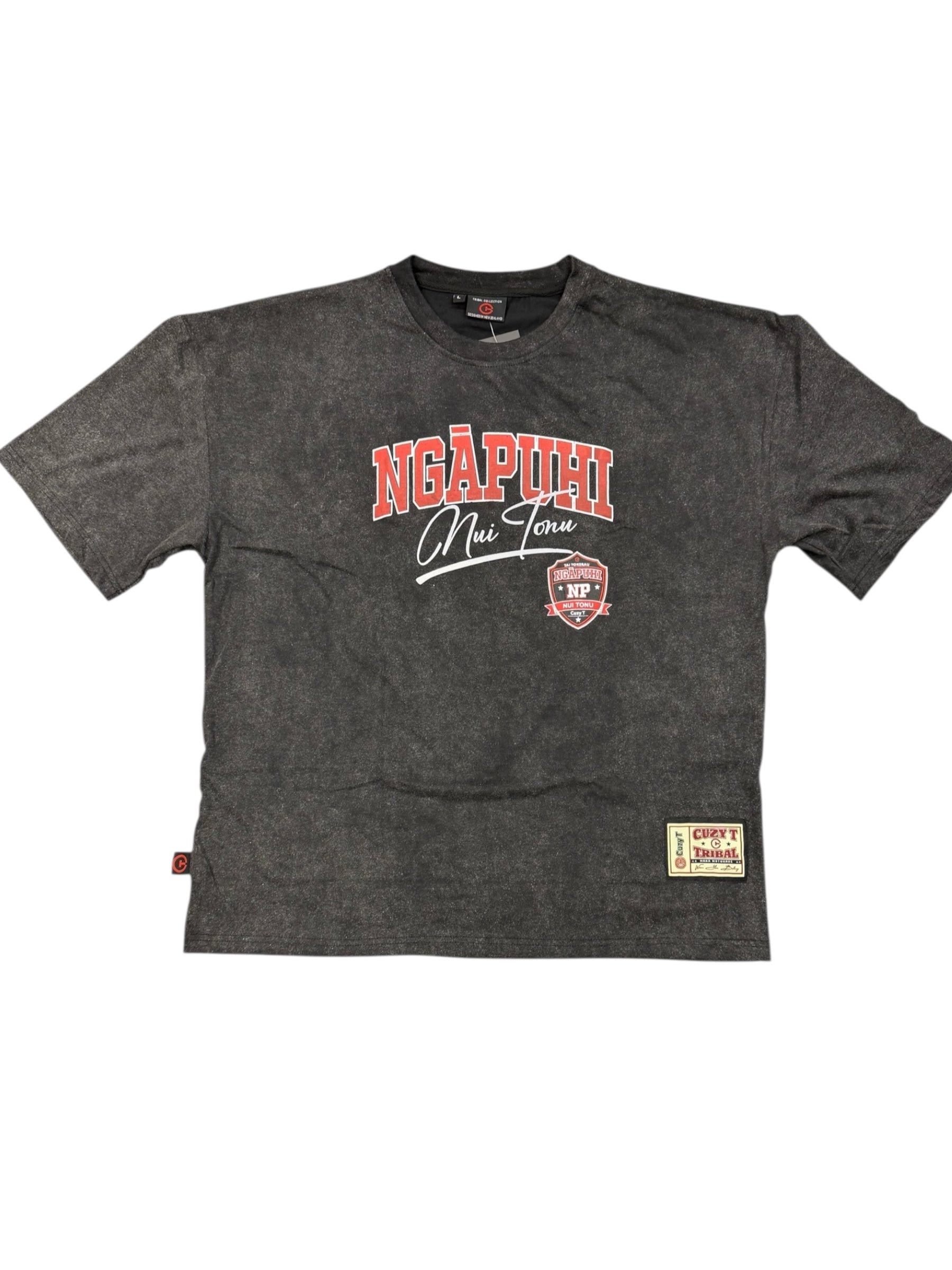 NGAPUHI – Black Acid Wash Drop Shoulder Tee