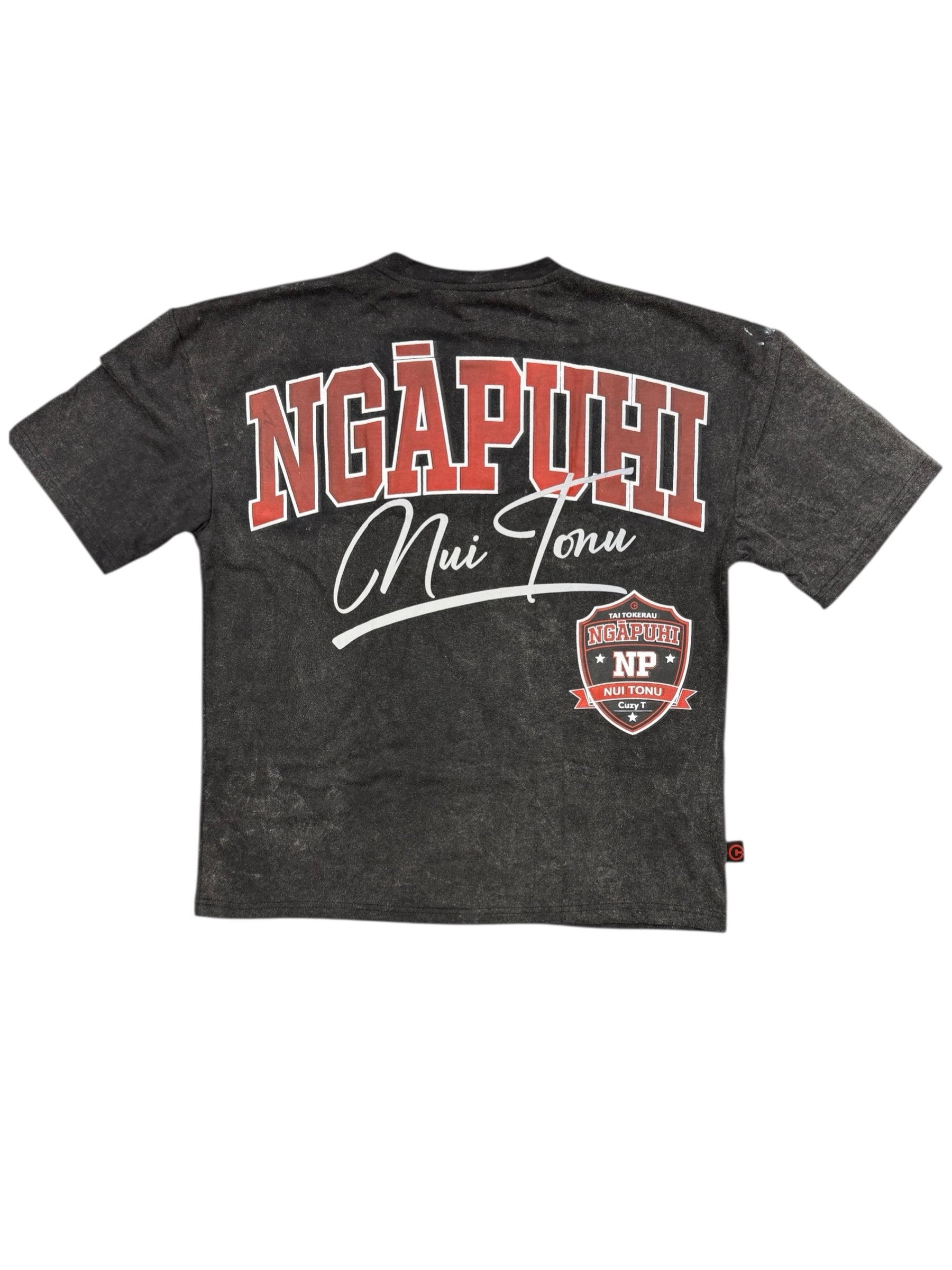 NGAPUHI – Black Acid Wash Drop Shoulder Tee