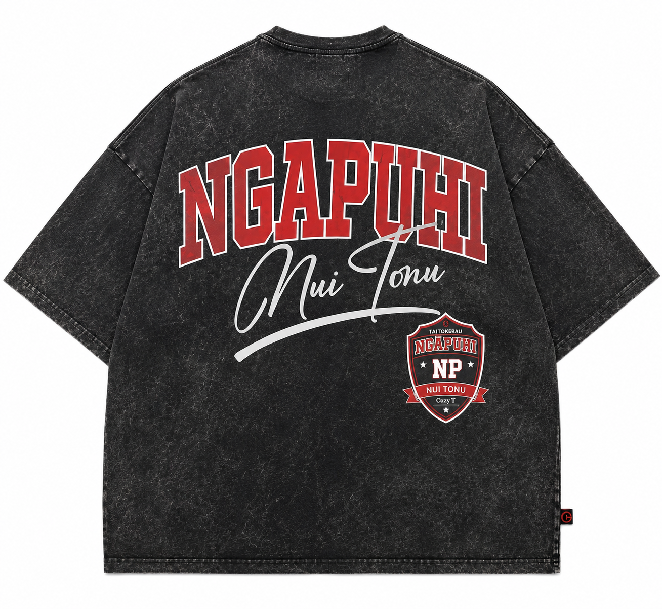 Ngāpuhi Tribal Acid Wash Oversized Tee – Māori Streetwear | Cuzy T