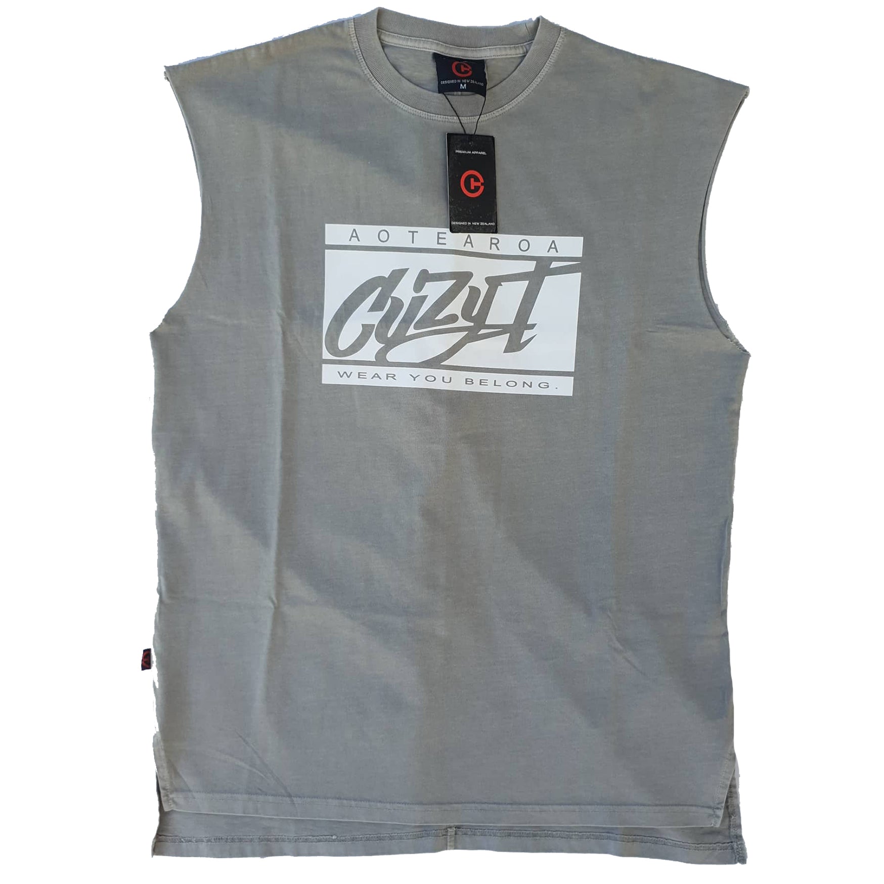 Muscle Tee - White on Grey - Cuzy T Apparel